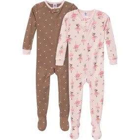 2-Pack Baby & Toddler Girls Ballerinas Snug Fit Footed Pajamas