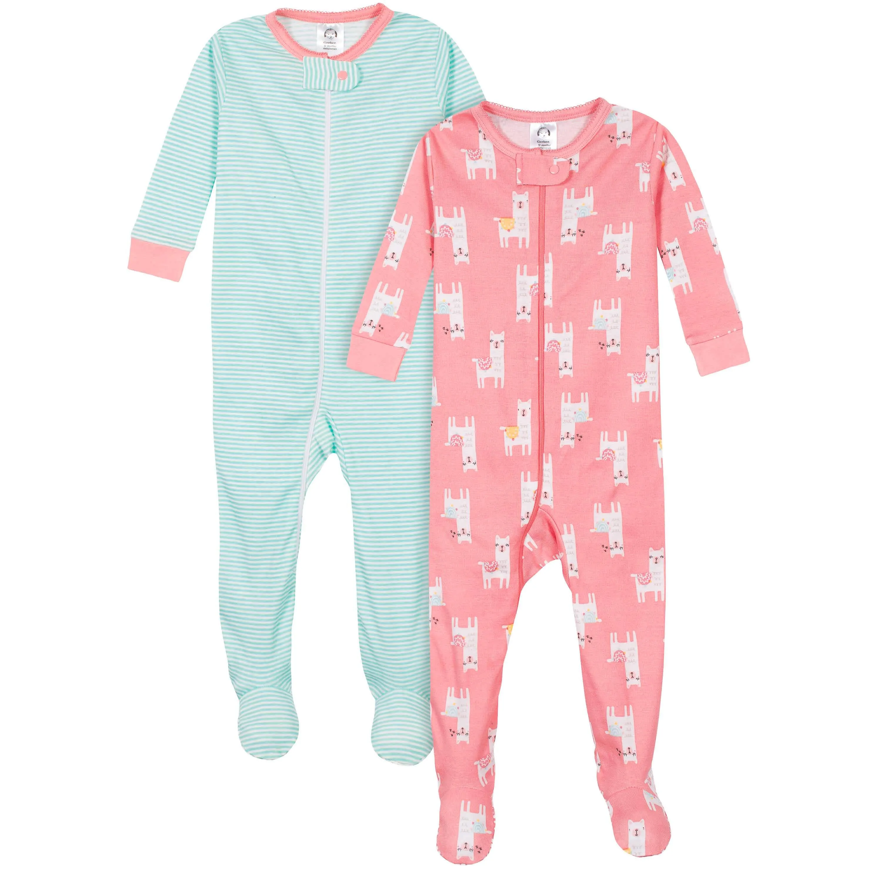 2-Pack Baby & Toddler Girls Llama Snug Fit Footed Cotton Pajamas