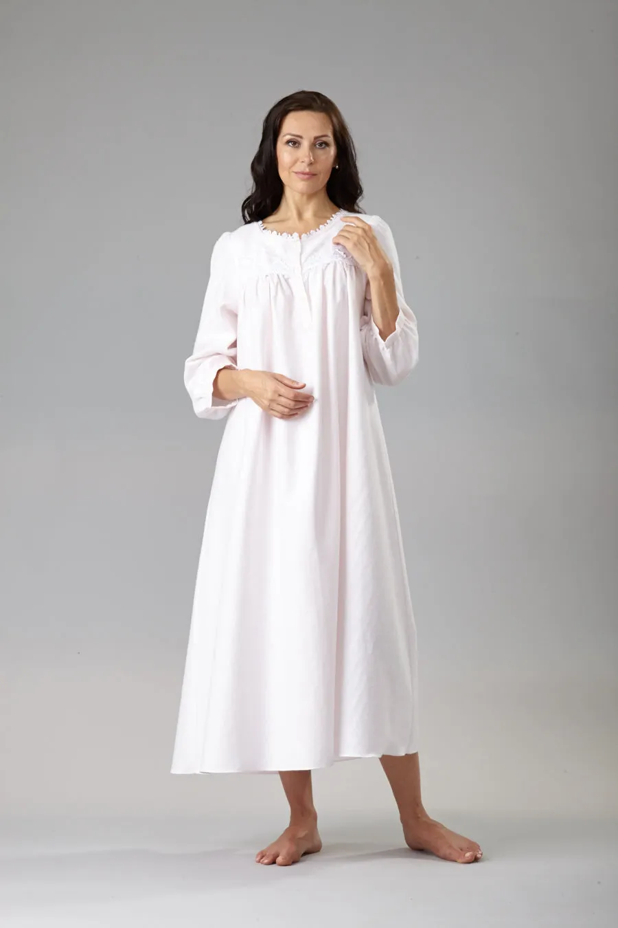 9001 Flannel Long gown with yoke