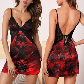 Abstract Broken Glass Skull Women's Back Lace Babydolls Nightgowns