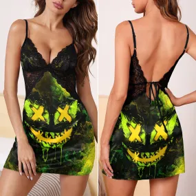 Abstract Emo Scary Face Women's Back Lace Babydolls Nightgowns