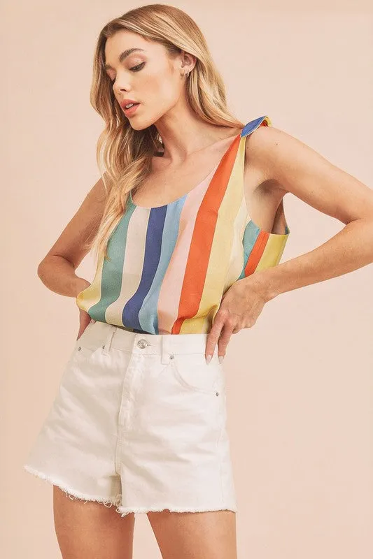 AEMI & Co. Colorful Striped Gracie Tank with Tie Straps