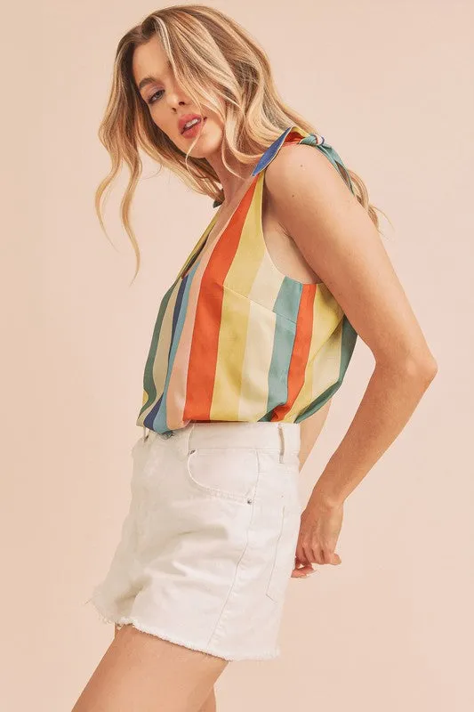 AEMI & Co. Colorful Striped Gracie Tank with Tie Straps