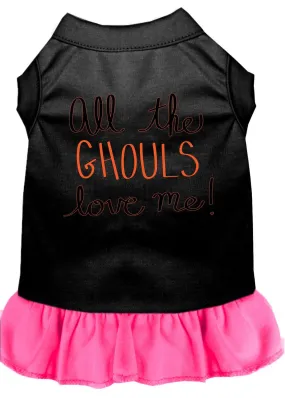 All The Ghouls Screen Print Dog Dress Black With Bright Pink Xxl (18)