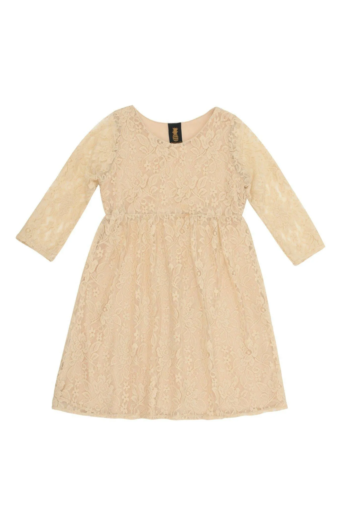 Beige Stretchy Lace Empire Waist Half Sleeve Day Mother Daughter Dress