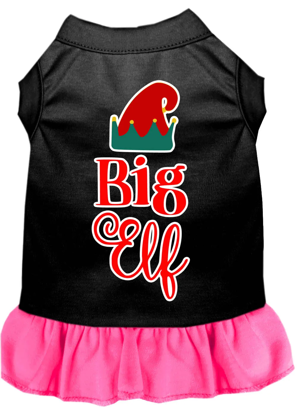 Big Elf Screen Print Dog Dress Black With Bright Pink Sm