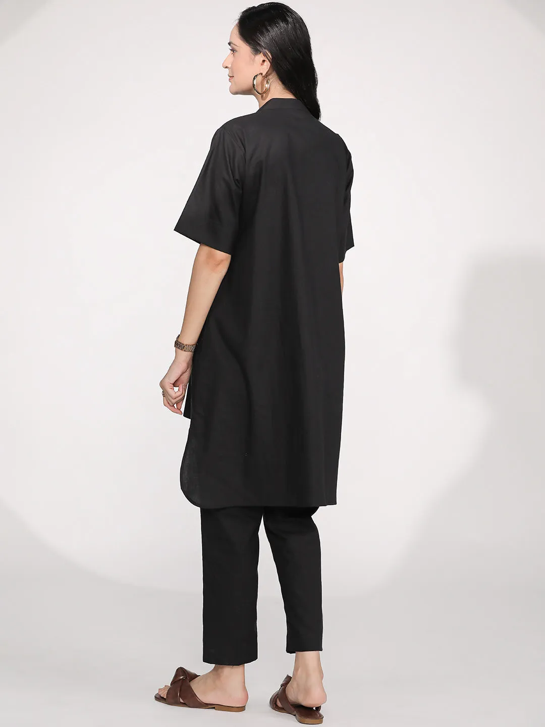 Black Poplin HighLowKurti & Tapered Pants