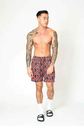 Black Relaxed Red & Black Geometric Shorts