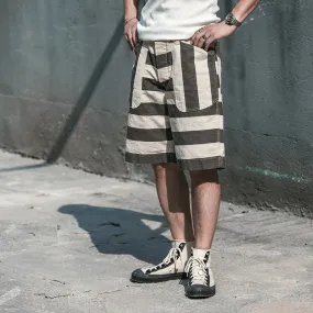 Black White Prison Striped Shorts - Vintage Men's Relaxed Fit Work Pants