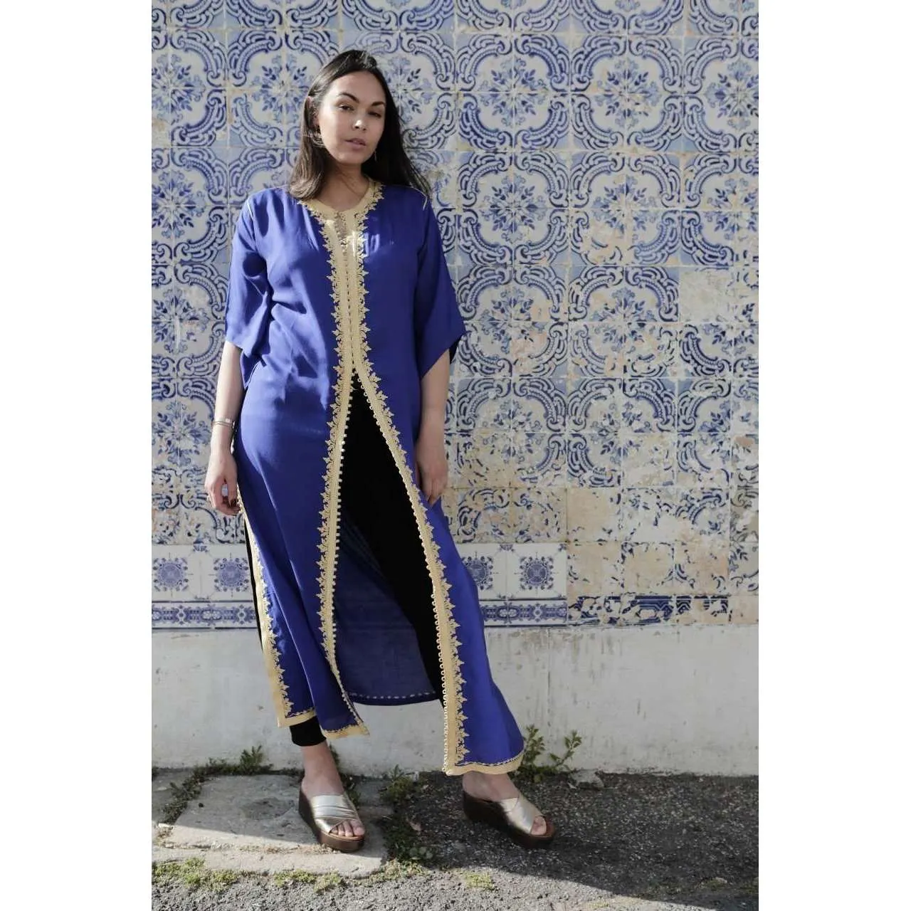 Blue Gold Kaftan Maxi Dress- Gypsy Style