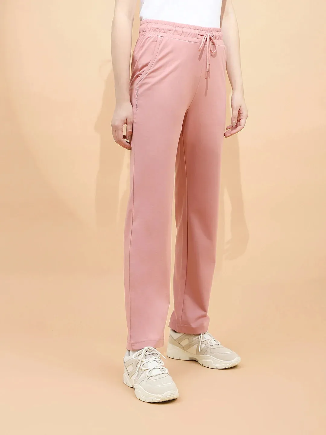 Blush Pink Cotton Blend Regular Fit Lower For Women