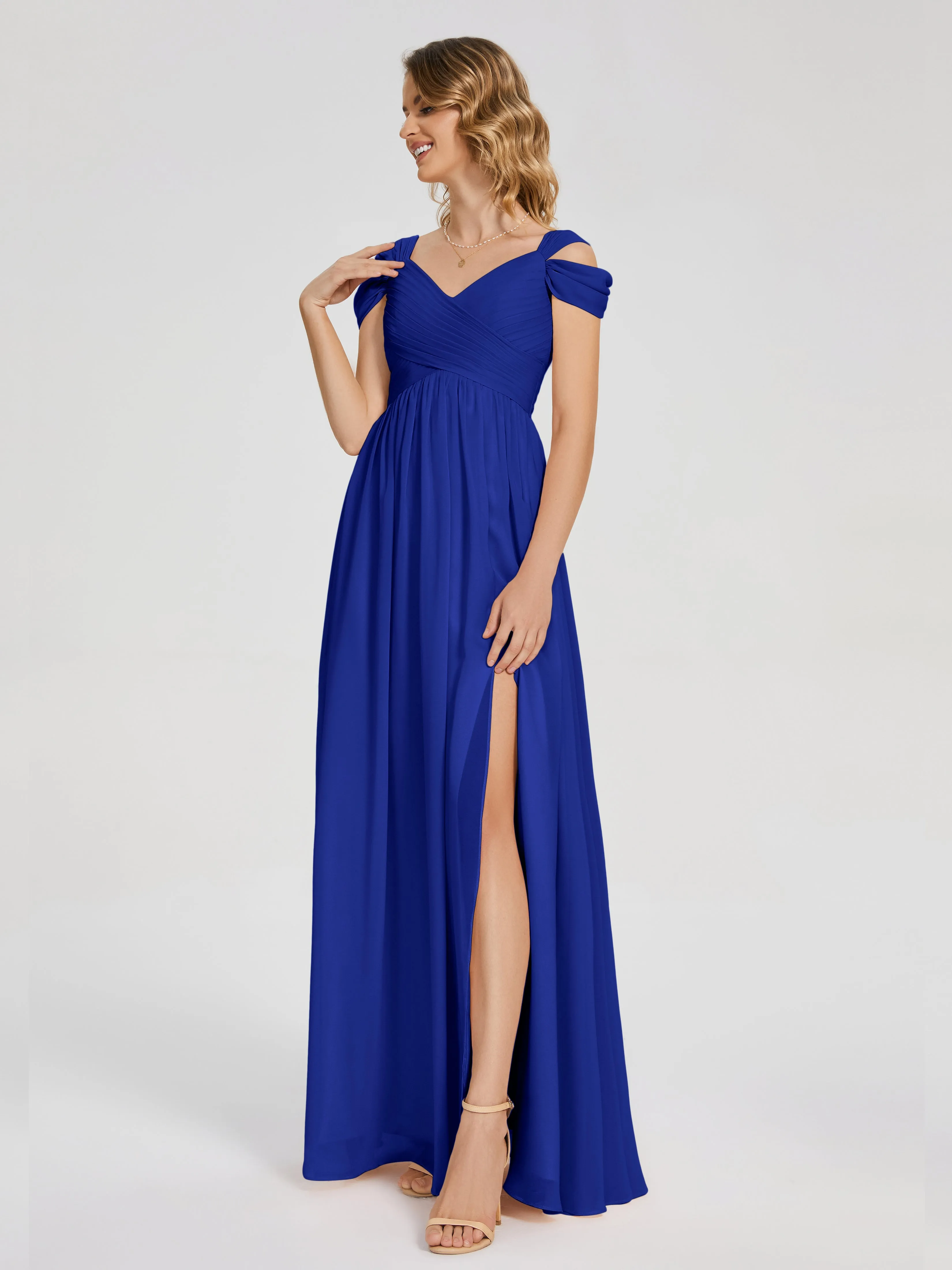 Bridesmaid Dresses In Royal Blue Charlee Flowy Split Chiffon Bridesmaid Dresses