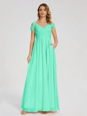 Bridesmaids Dresses In Turquoise Charlee Flowy Split Chiffon Bridesmaid Dresses