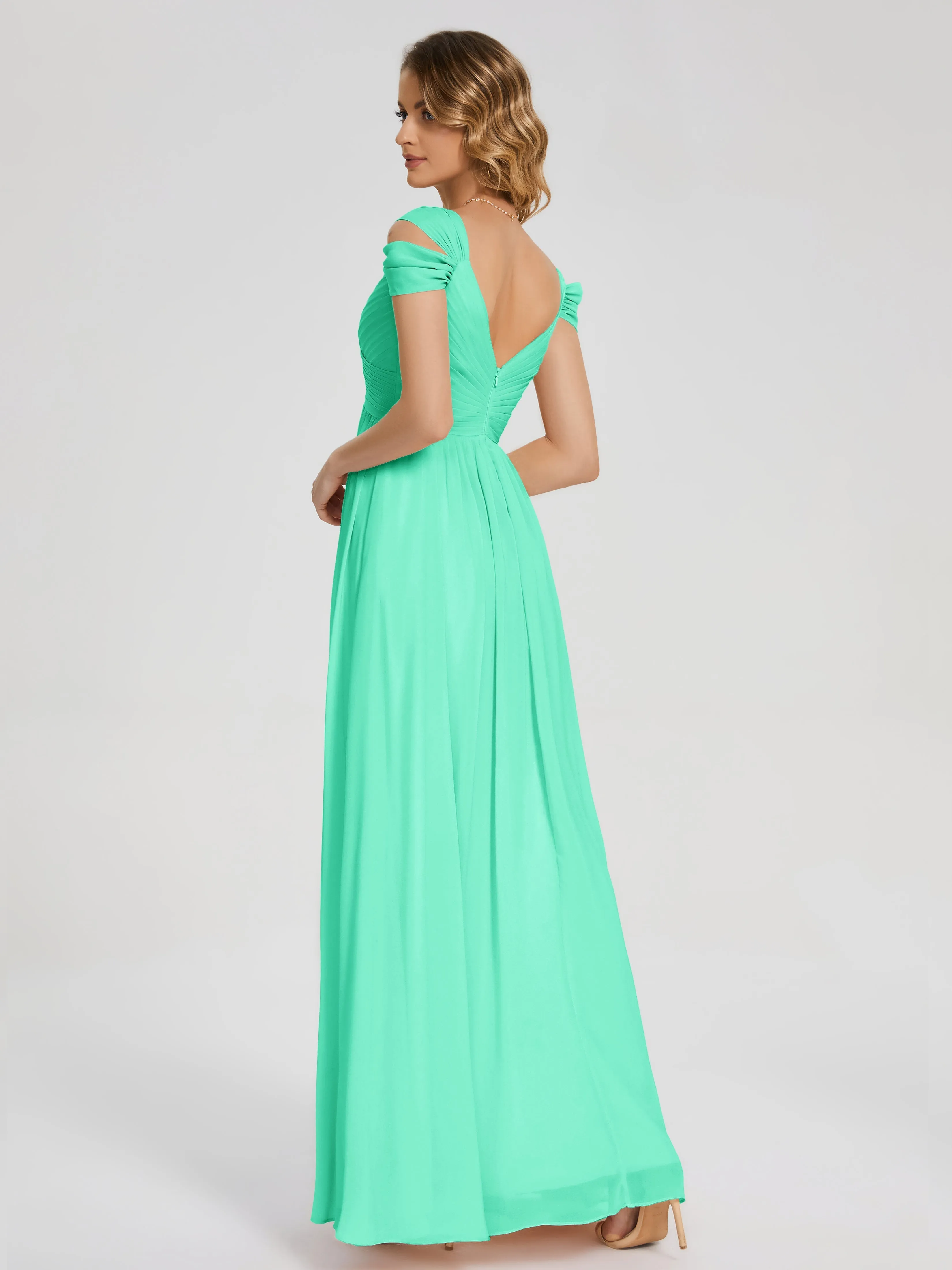 Bridesmaids Dresses In Turquoise Charlee Flowy Split Chiffon Bridesmaid Dresses