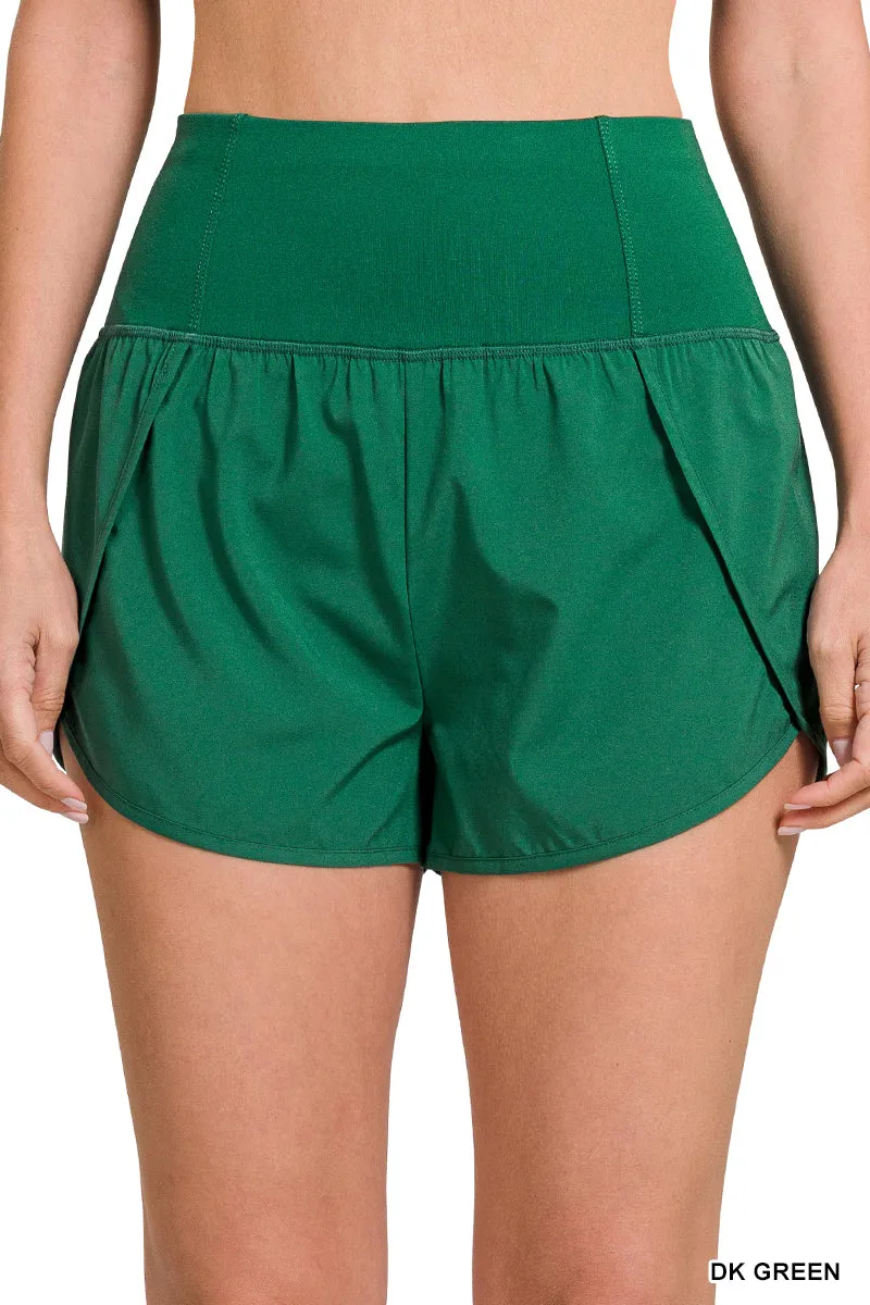 Bright Mauve High Waisted Zipper Back Pocket Running Shorts