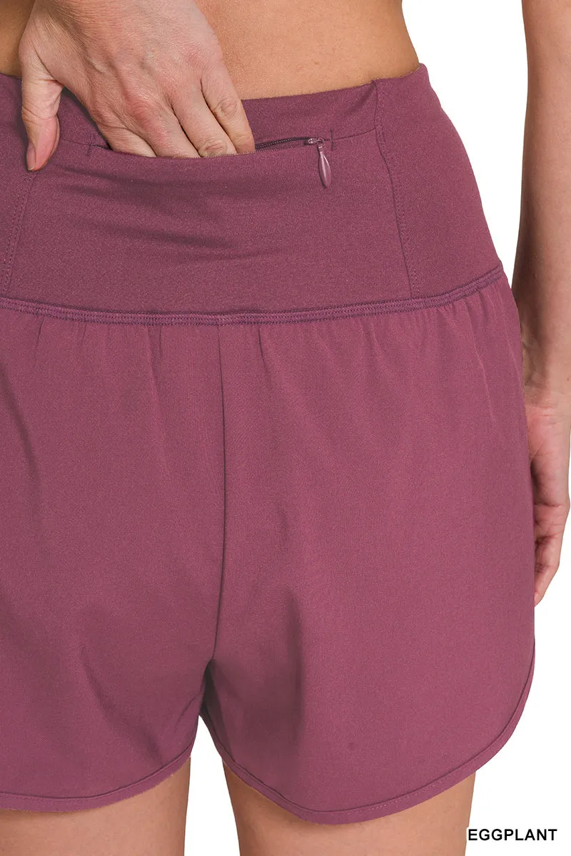 Bright Mauve High Waisted Zipper Back Pocket Running Shorts