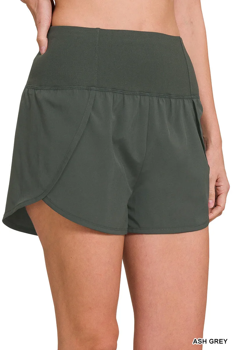 Bright Mauve High Waisted Zipper Back Pocket Running Shorts