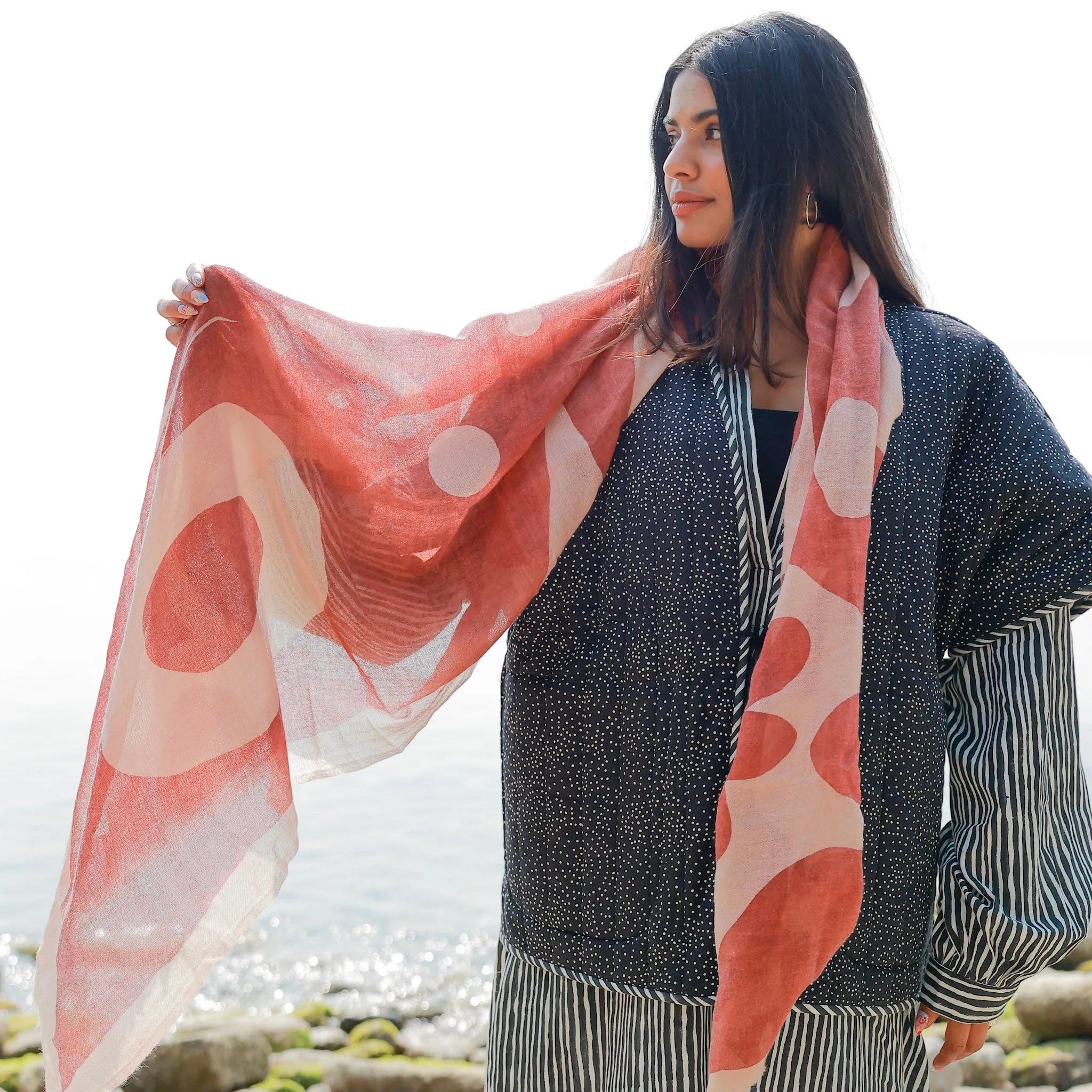 Cashmere Shawl in Butterfly Print - Madder