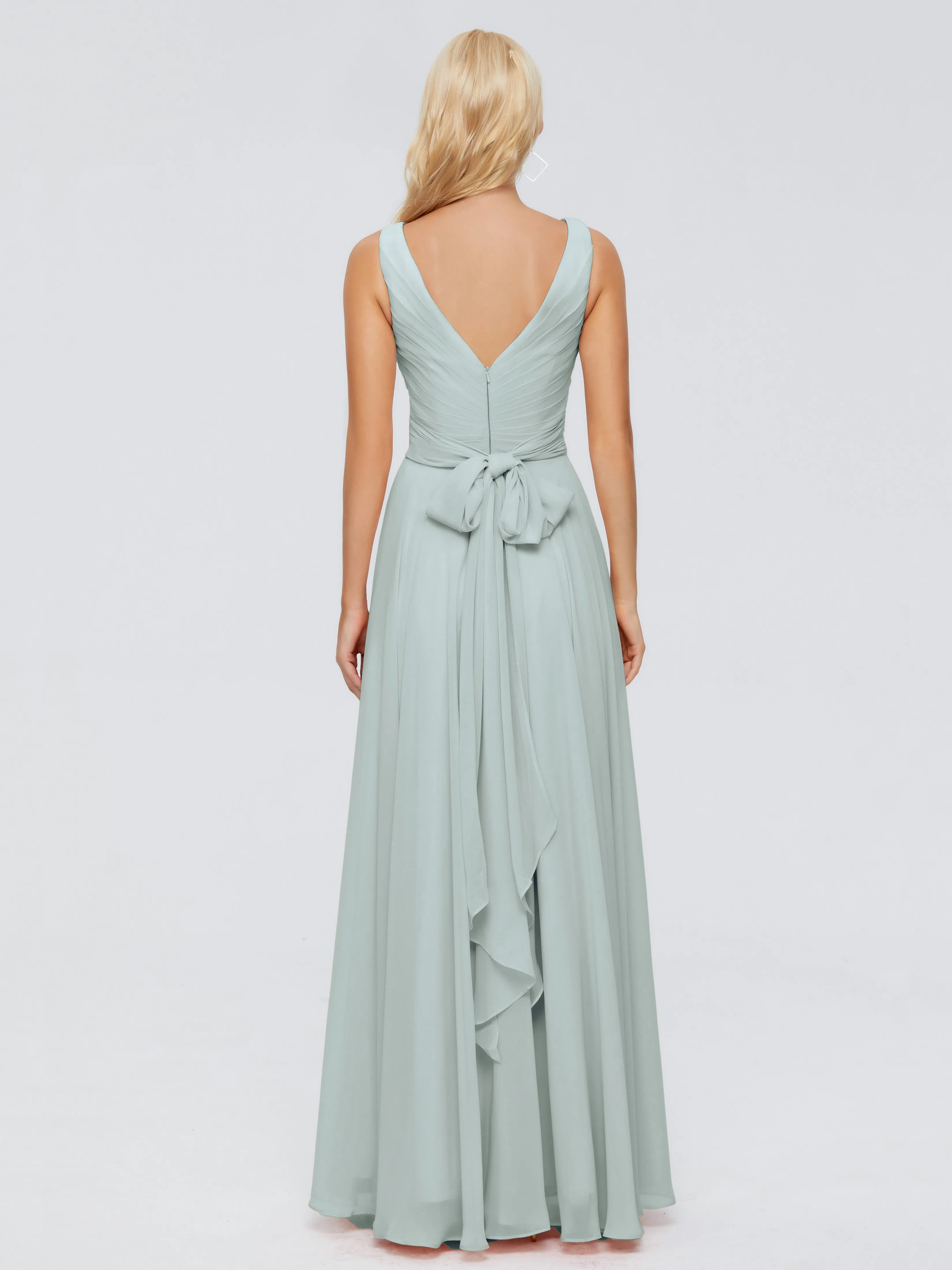 Celadon Bridesmaid Ryleigh Flowy Chiffon Bridesmaid Dresses With Bow