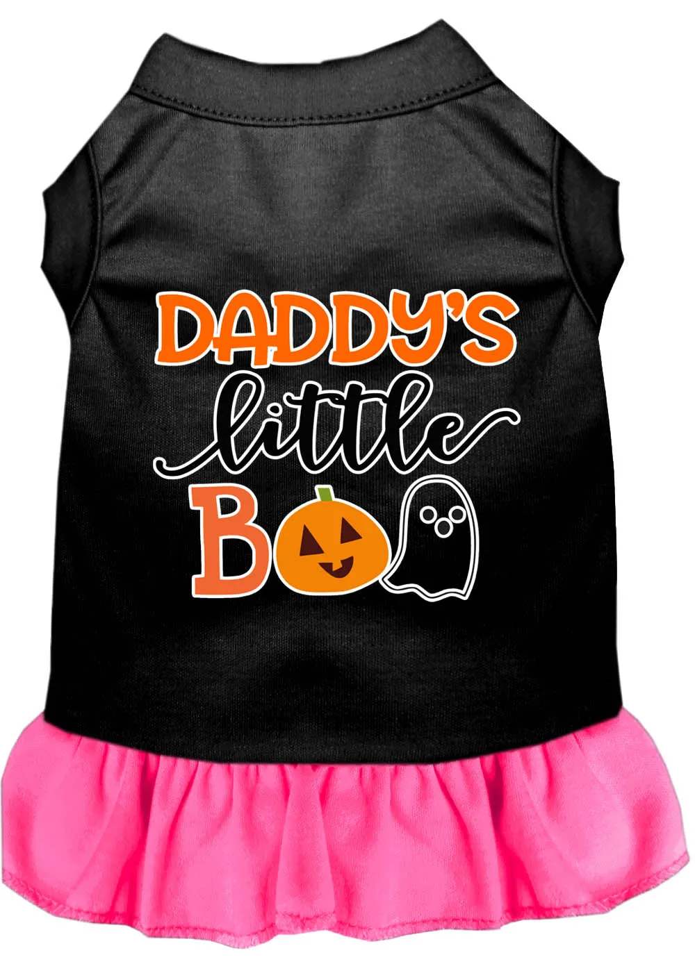 Daddy's Little Boo Screen Print Dog Dress Black With Bright Pink Lg