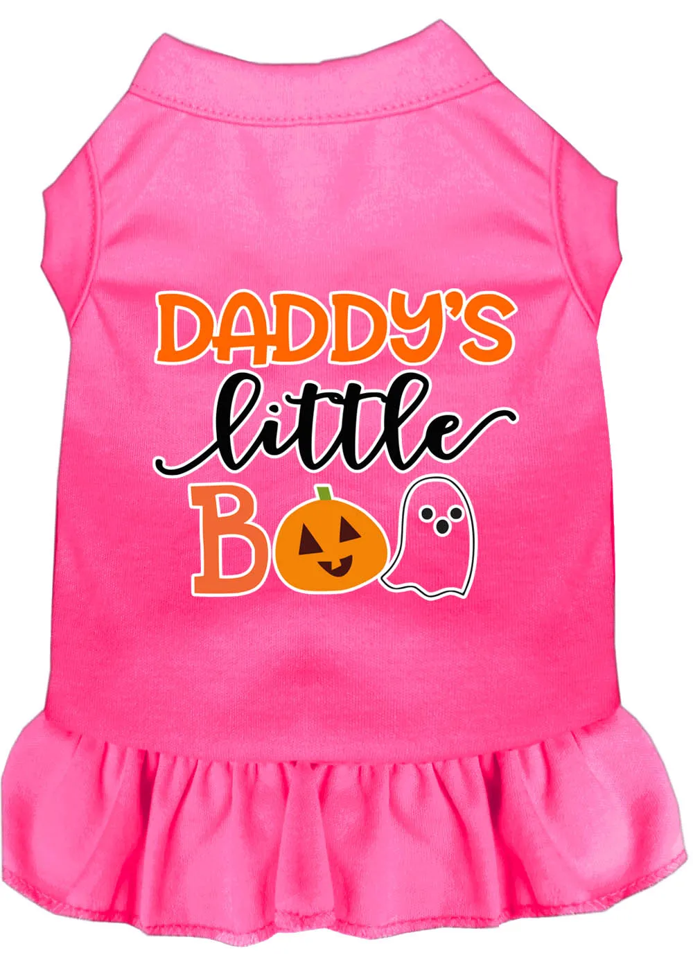 Daddy's Little Boo Screen Print Dog Dress Bright Pink Xs