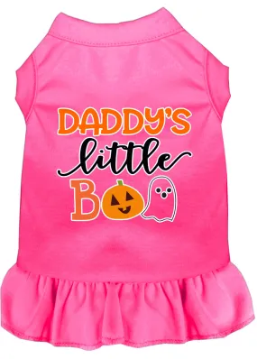 Daddy's Little Boo Screen Print Dog Dress Bright Pink Xs