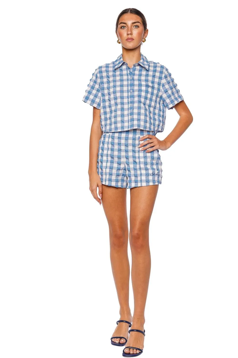 Dax Blue Gingham Relaxed Short