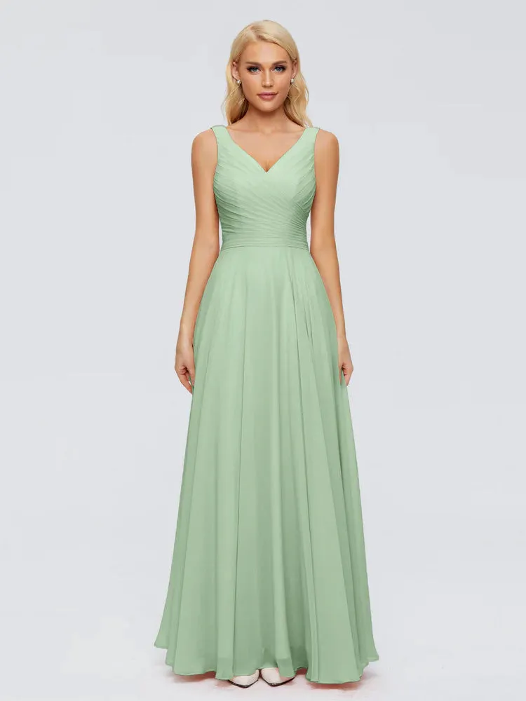 Dusty Sage Bridesmaid Ryleigh Flowy Chiffon Bridesmaid Dresses With Bow