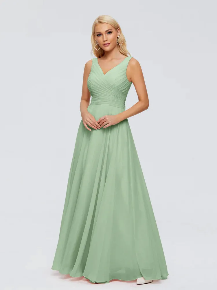 Dusty Sage Bridesmaid Ryleigh Flowy Chiffon Bridesmaid Dresses With Bow