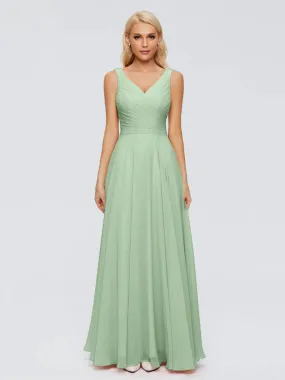 Dusty Sage Bridesmaid Ryleigh Flowy Chiffon Bridesmaid Dresses With Bow