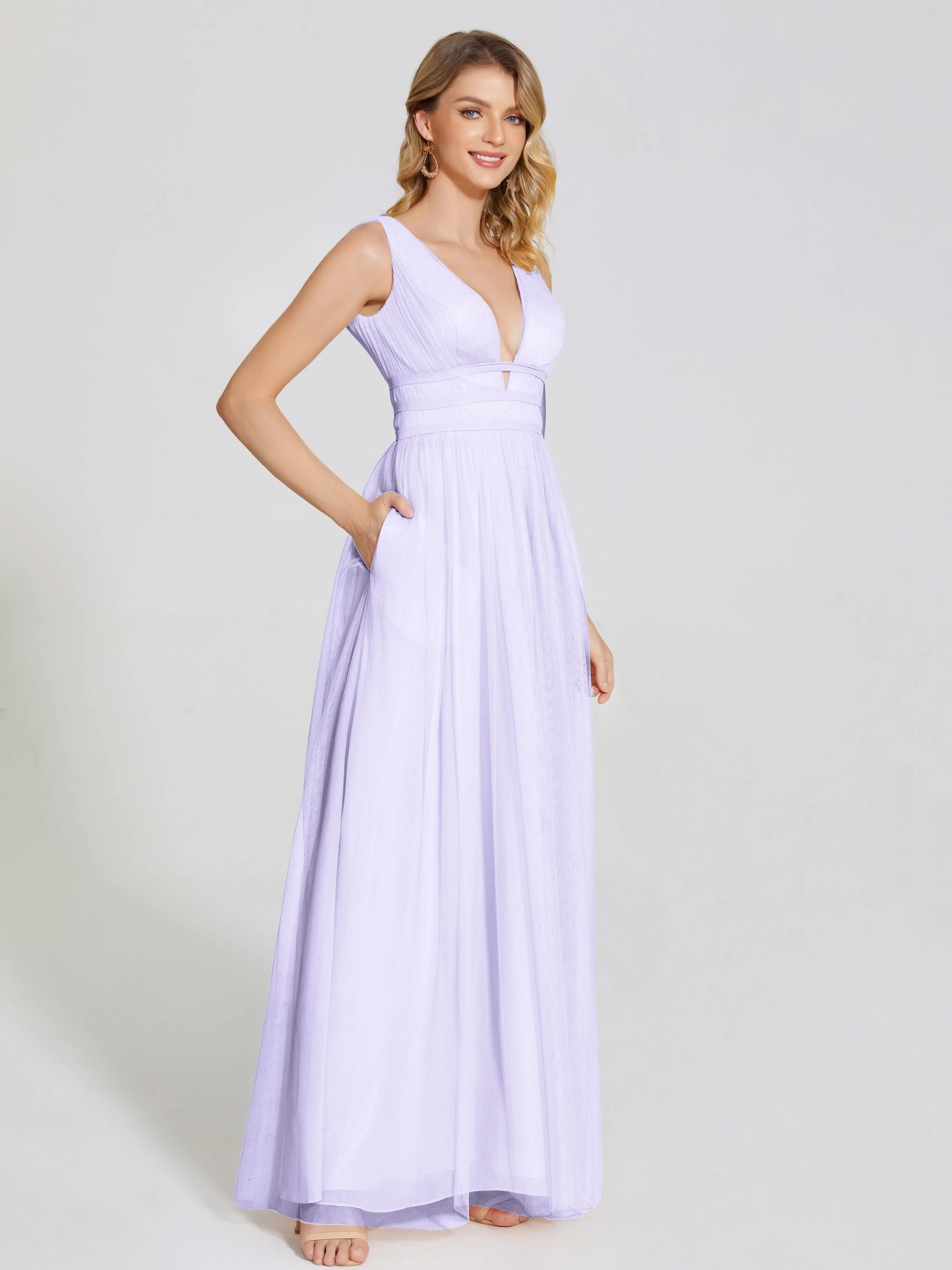 Elliana Flowy V-neck Tulle Bridesmaid Dresses