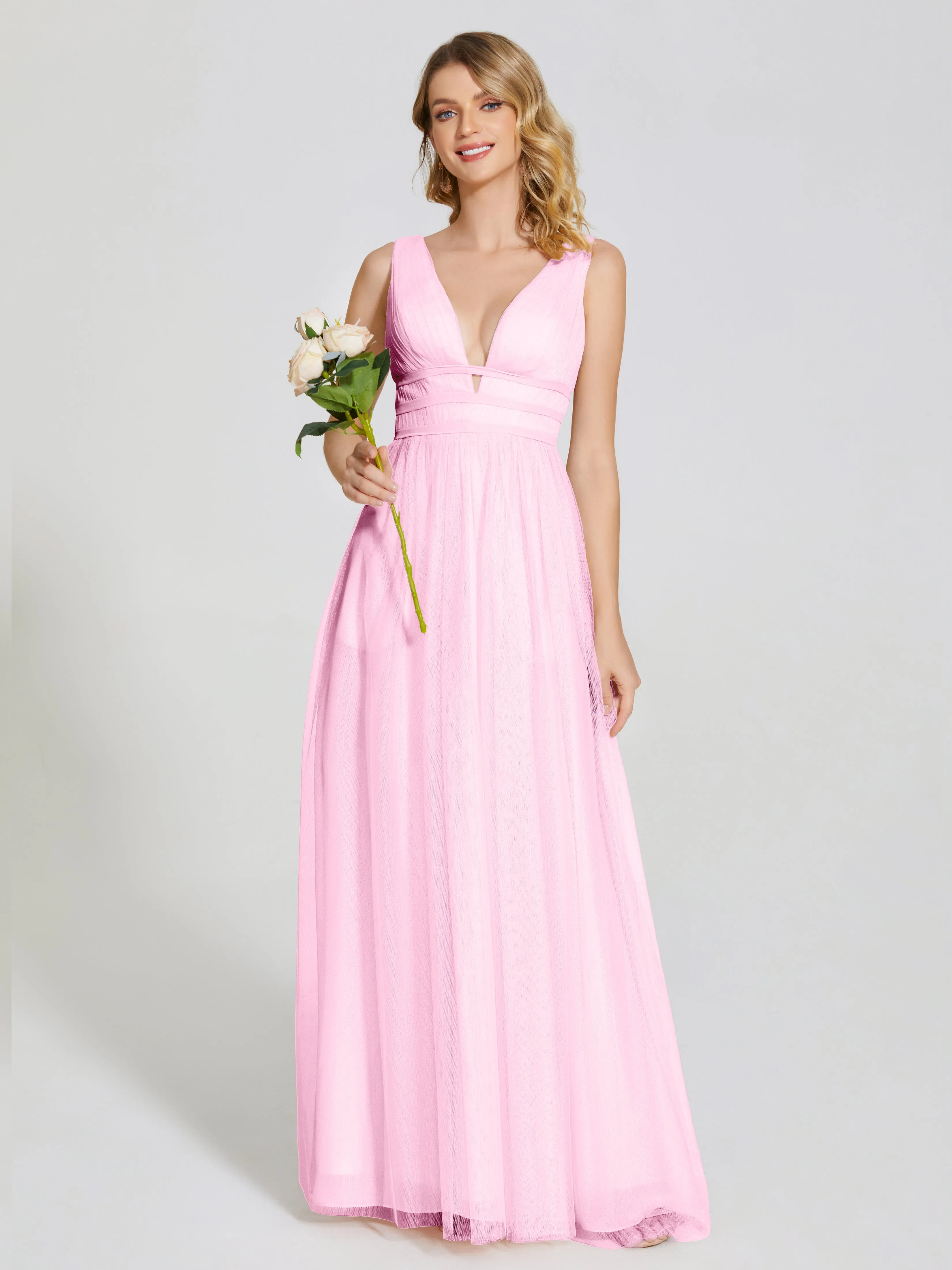 Elliana Flowy V-neck Tulle Bridesmaid Dresses