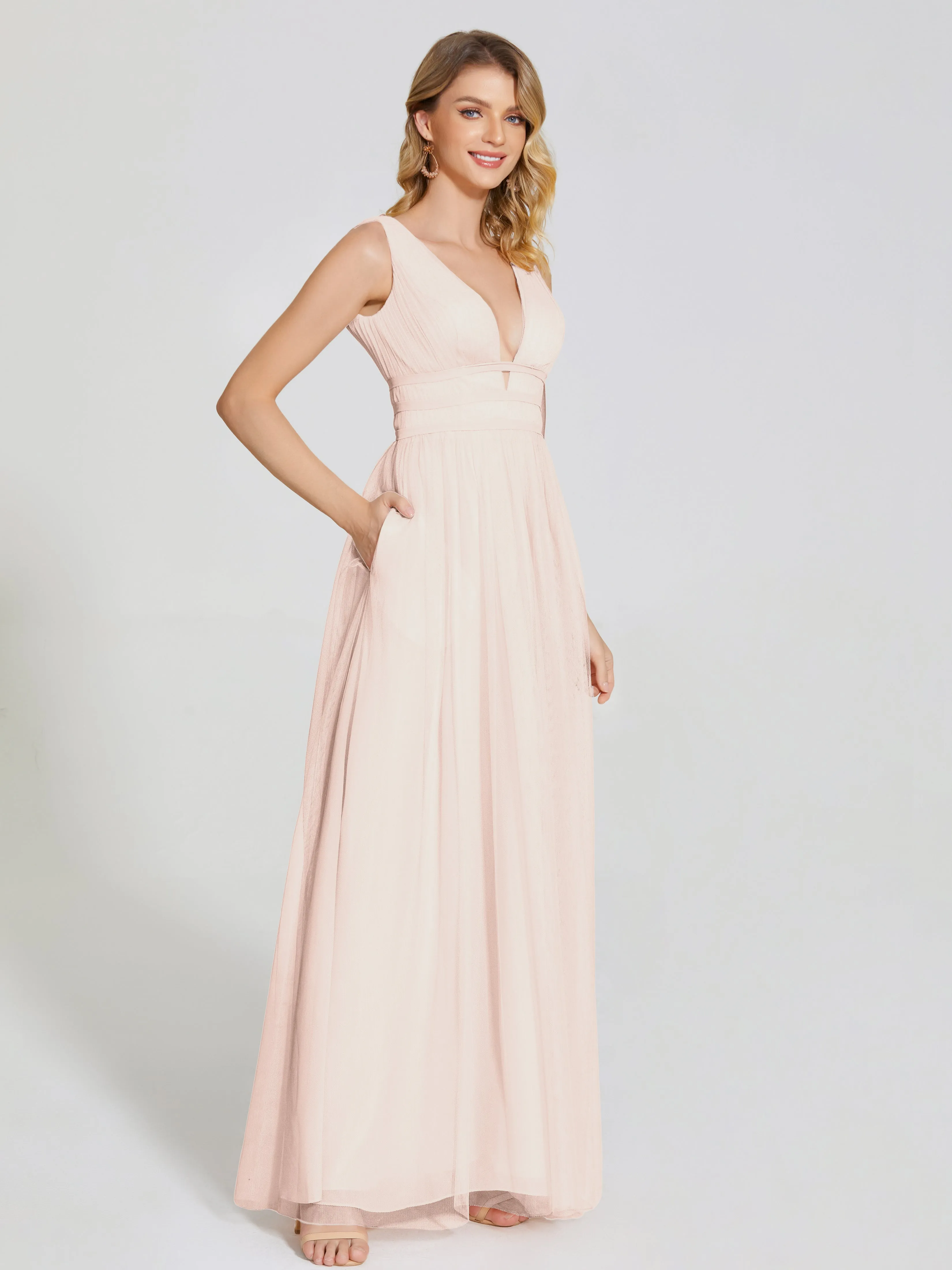 Elliana Flowy V-neck Tulle Bridesmaid Dresses