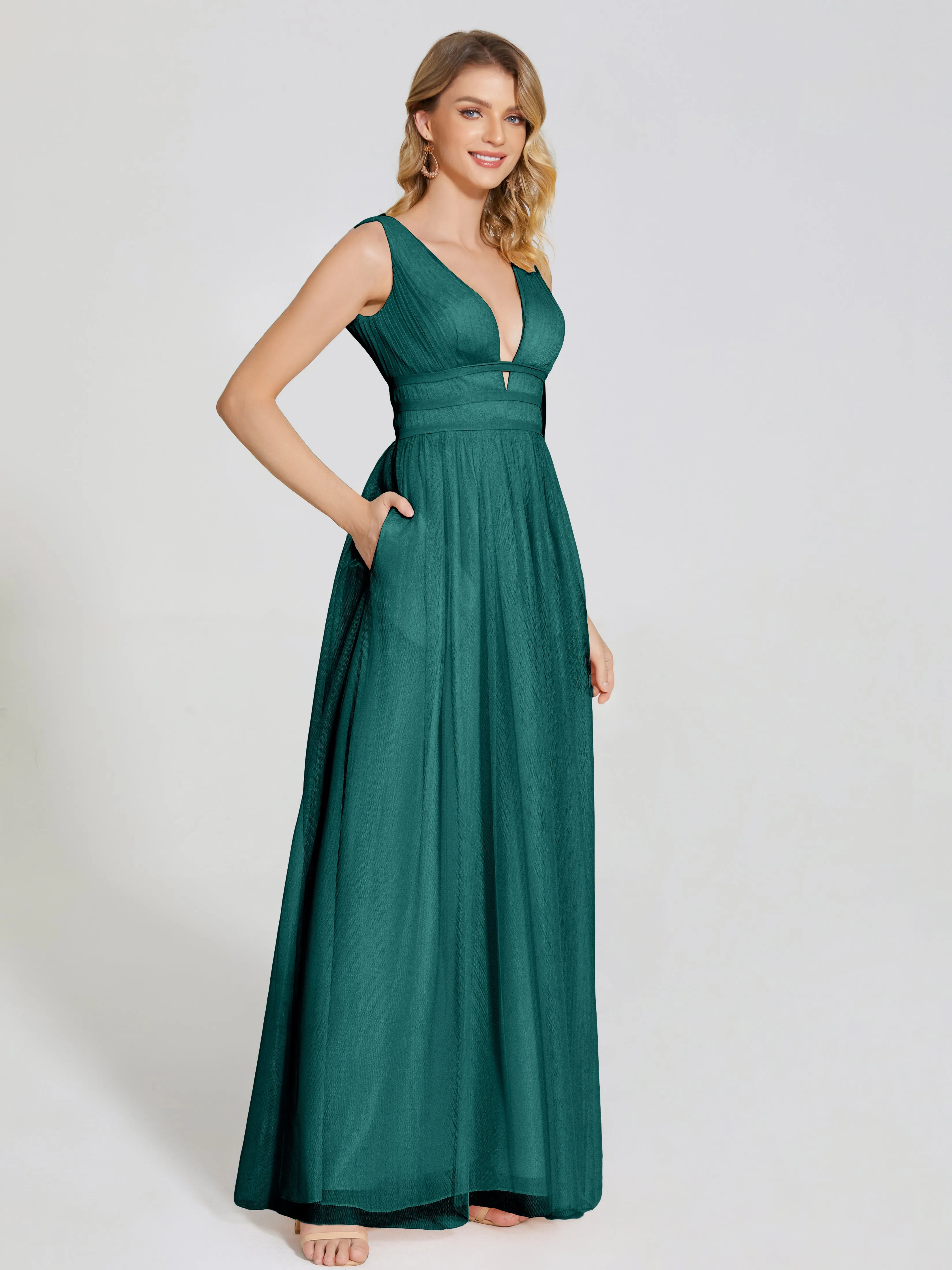 Elliana Flowy V-neck Tulle Bridesmaid Dresses