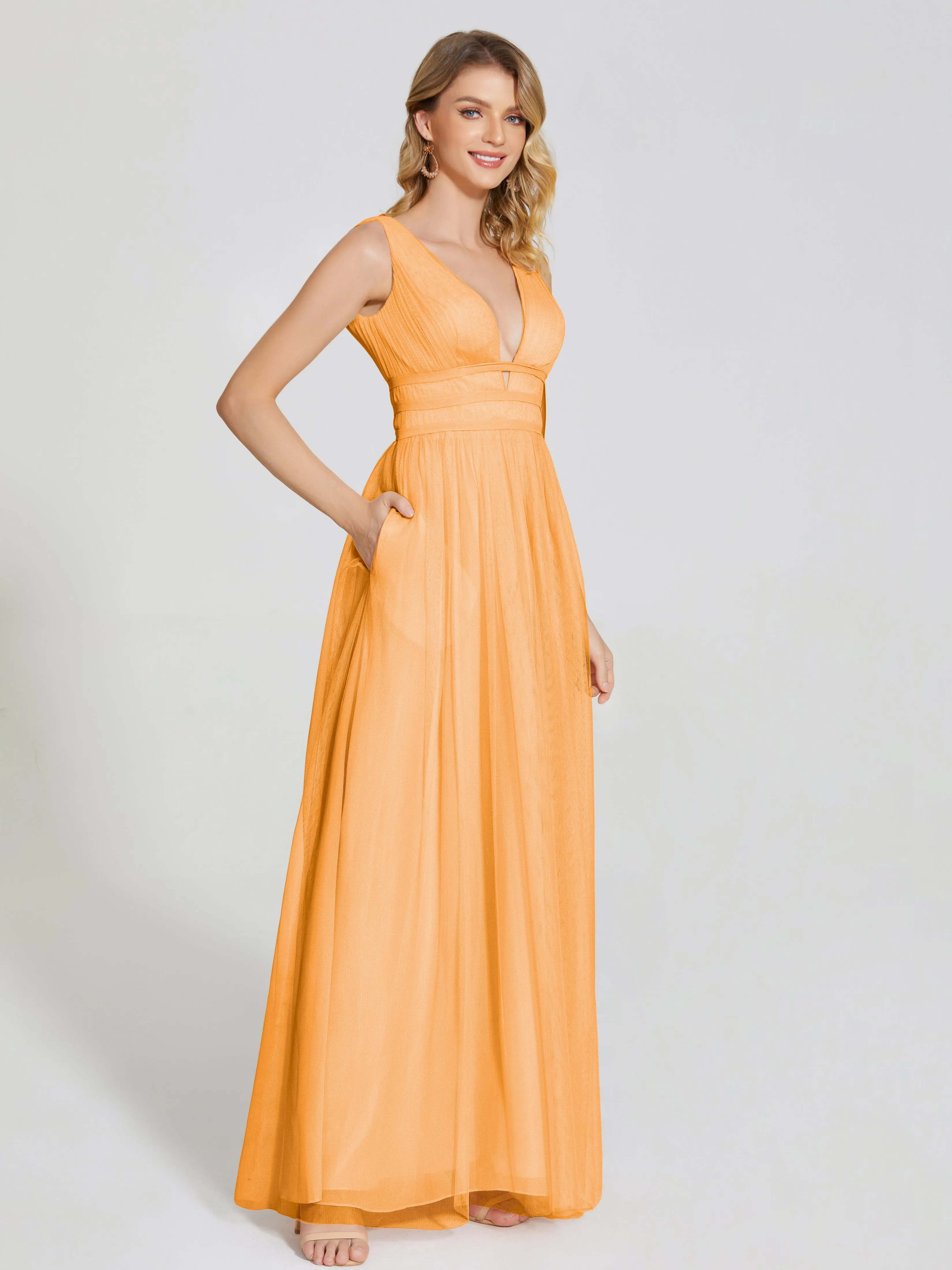 Elliana Flowy V-neck Tulle Bridesmaid Dresses