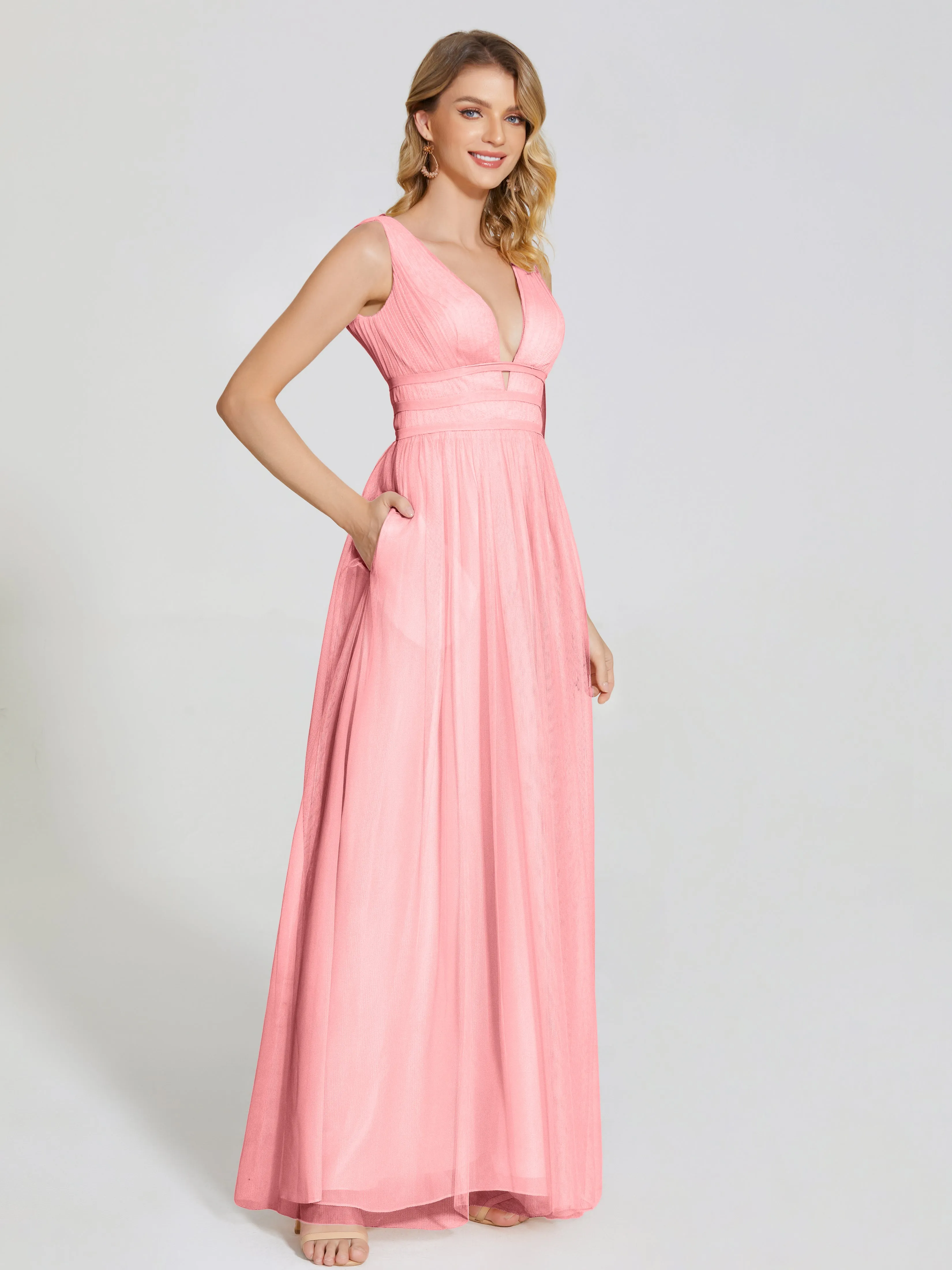 Elliana Flowy V-neck Tulle Bridesmaid Dresses