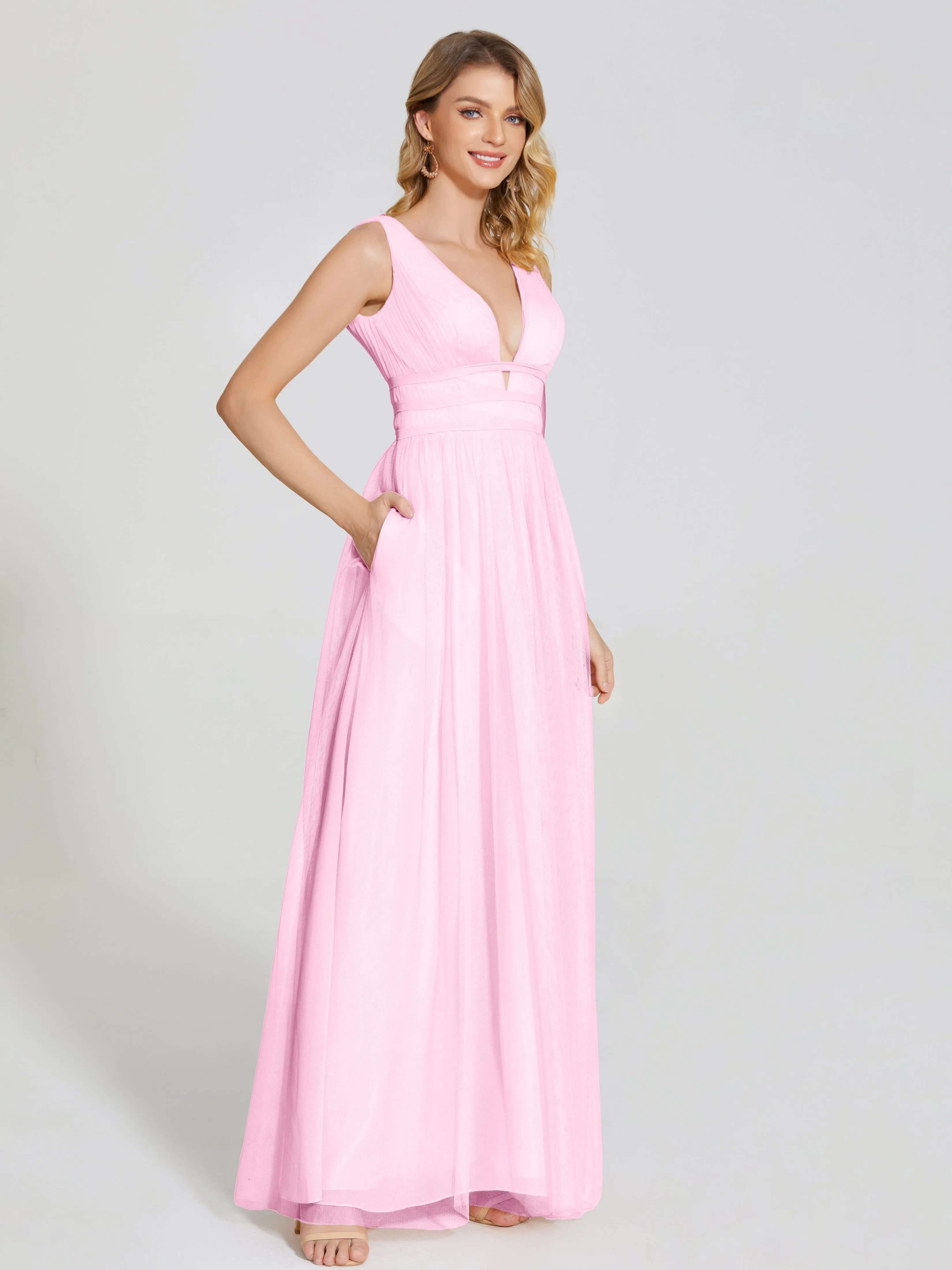 Elliana Flowy V-neck Tulle Bridesmaid Dresses