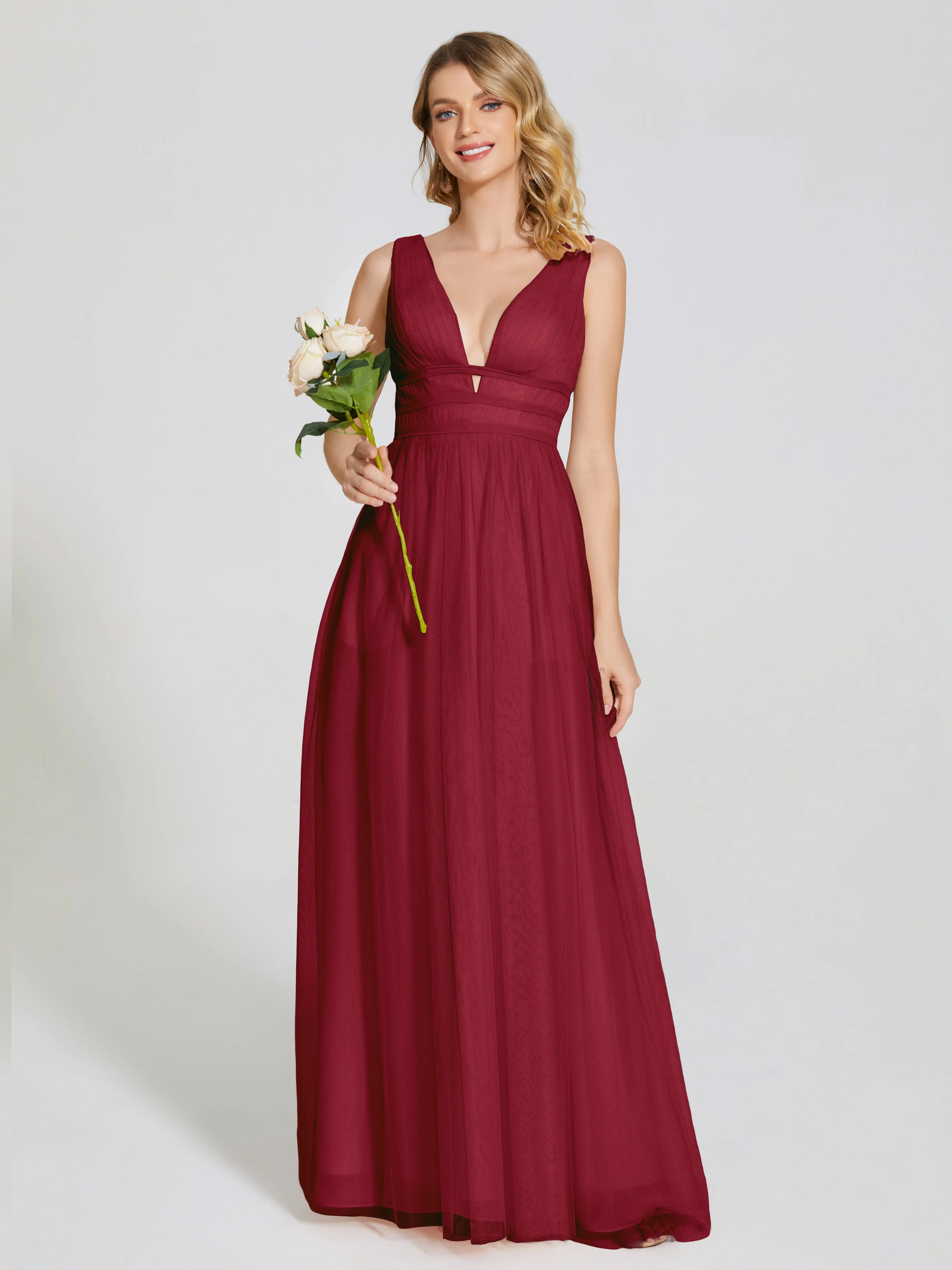 Elliana Flowy V-neck Tulle Bridesmaid Dresses