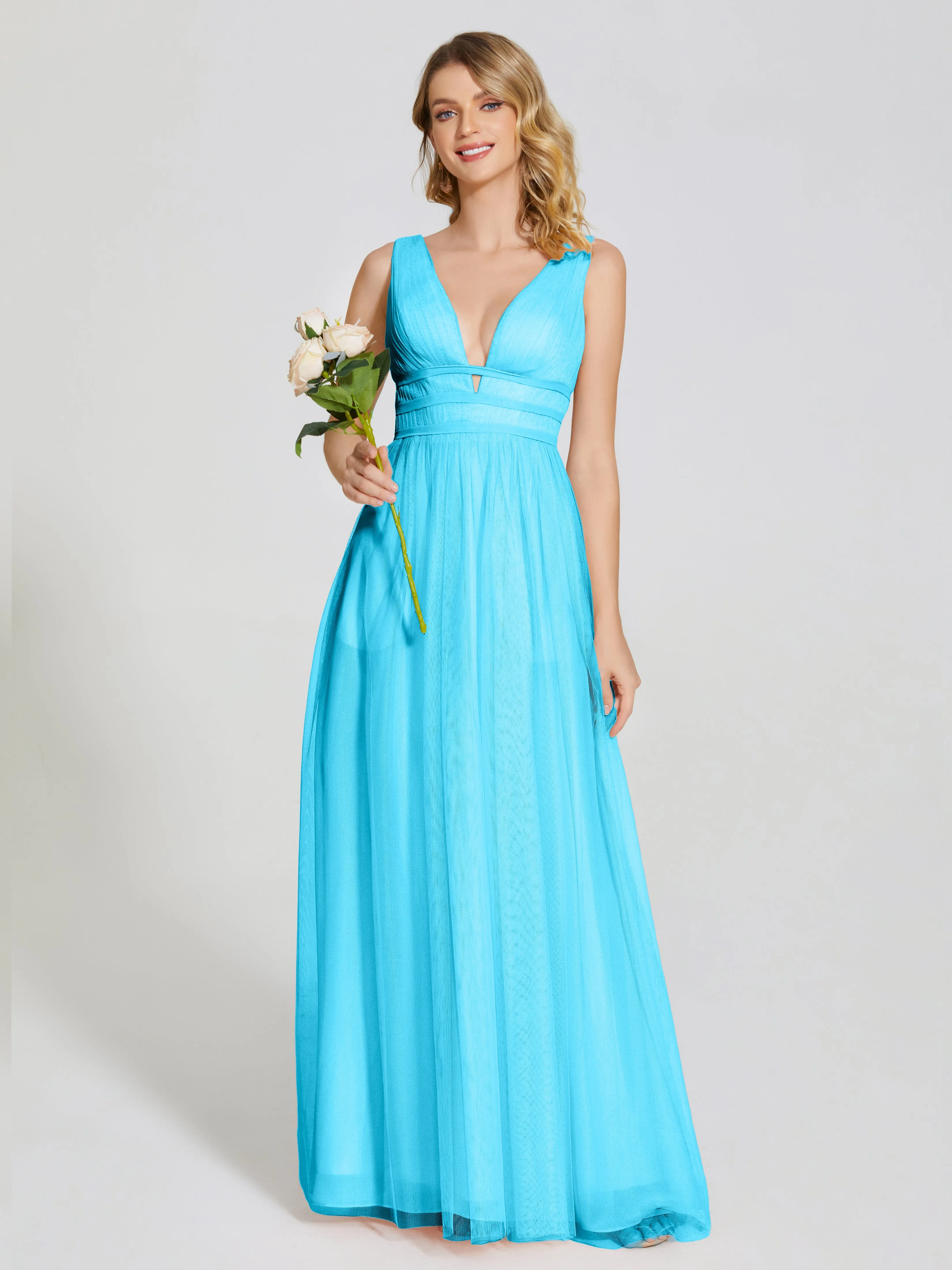 Elliana Flowy V-neck Tulle Bridesmaid Dresses