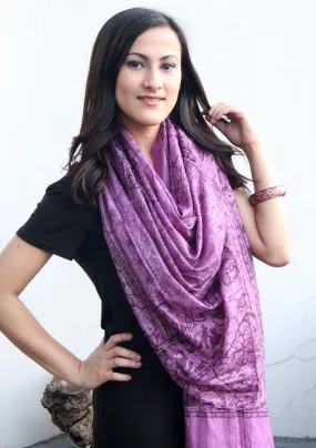 Flower and Elephant Print Purple Scarf