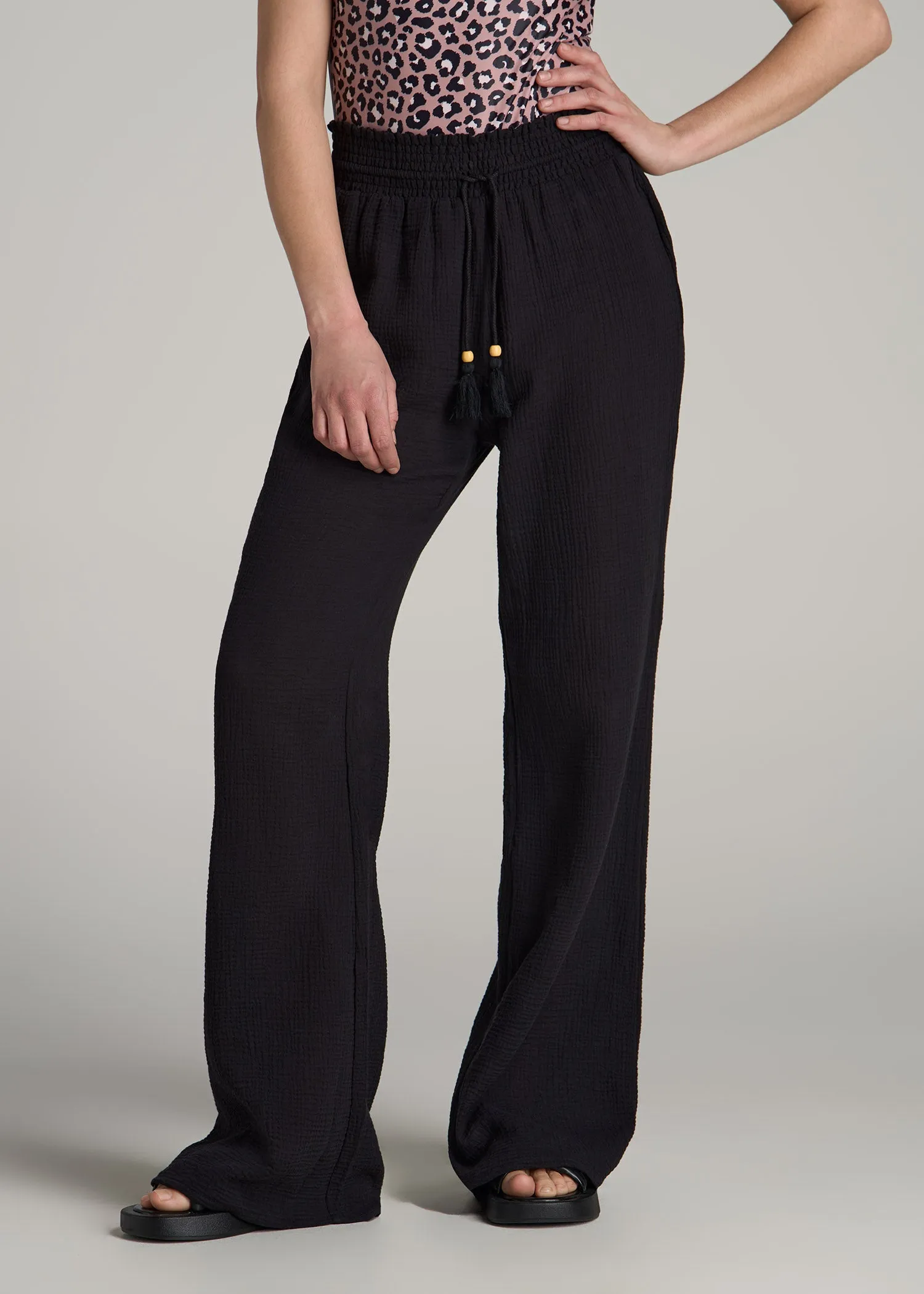 Gauze Cover Up Pants for Tall Women in Black