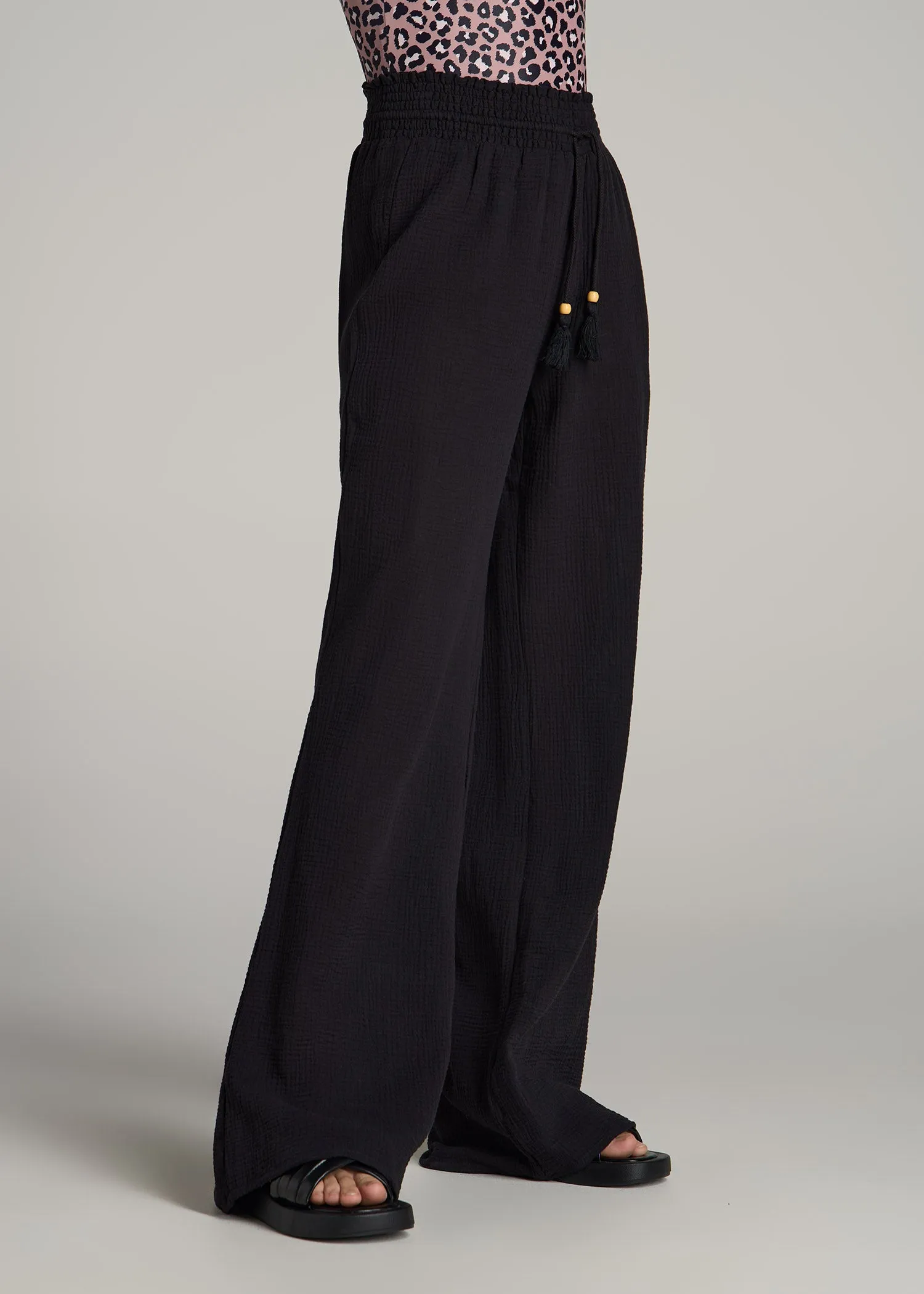 Gauze Cover Up Pants for Tall Women in Black