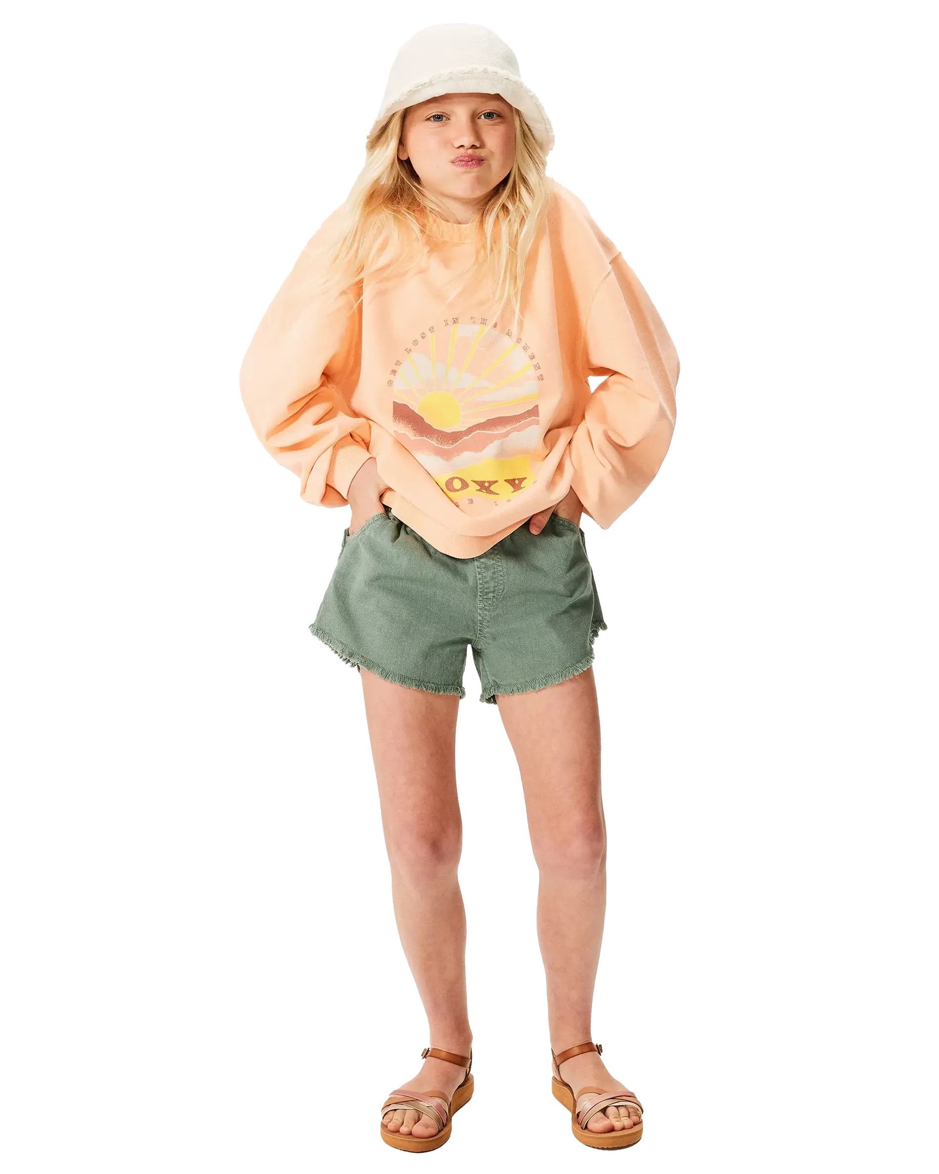 Girls Scenic Route Twill Shorts in Agave Green