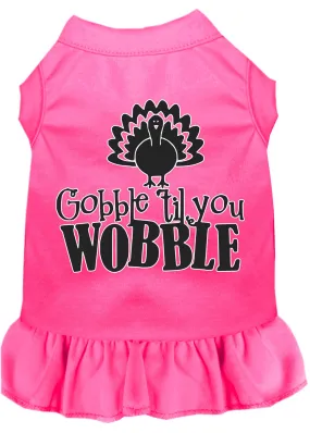 Gobble Til You Wobble Screen Print Dog Dress Bright Pink Xs