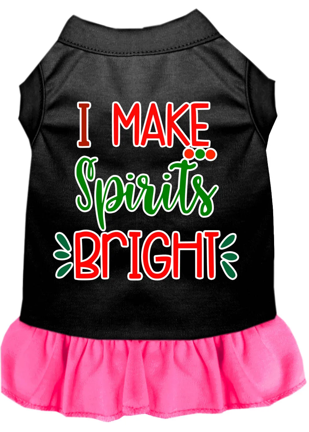 I Make Spirits Bright Screen Print Dog Dress Black With Bright Pink Xl