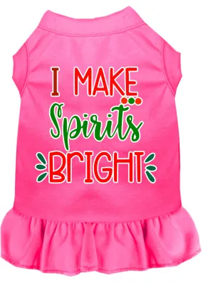 I Make Spirits Bright Screen Print Dog Dress Bright Pink Sm