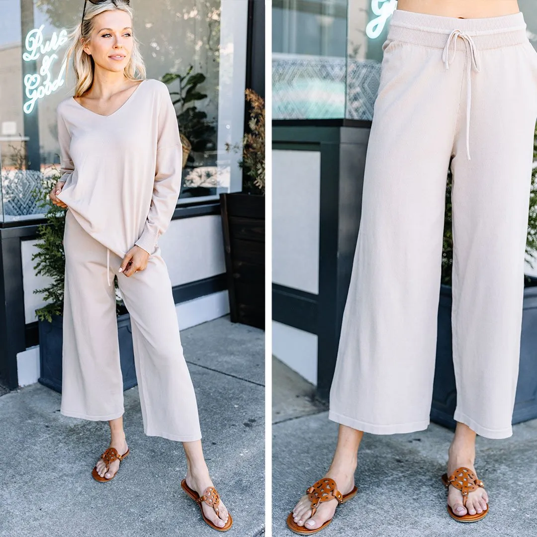 In The Know Taupe Brown Wide Leg Crop Pants