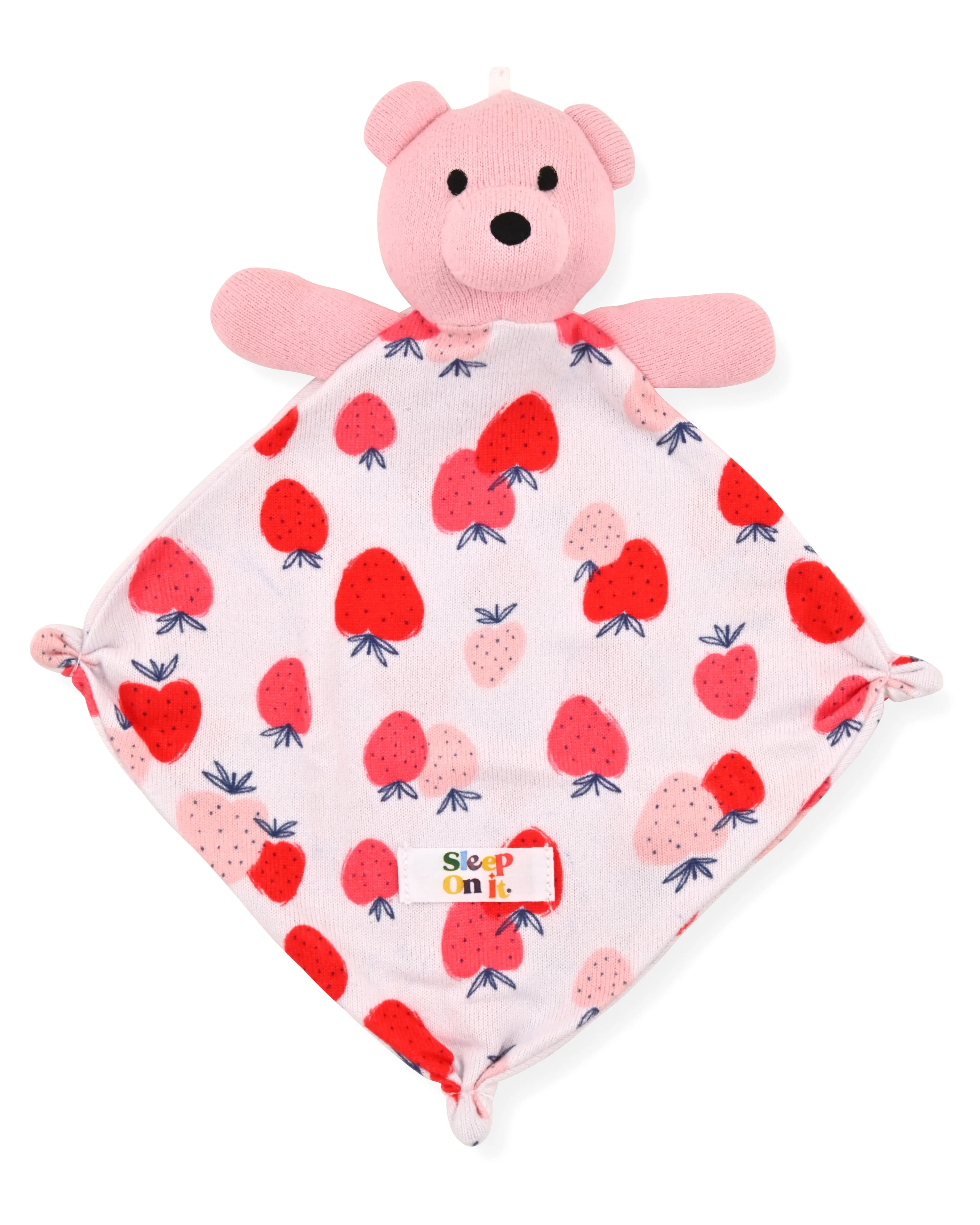 Infant Girls Long Sleeve Super Soft Snuggle Jersey Zip-Up Coverall Pajama with Blankey Buddy- Strawberries.