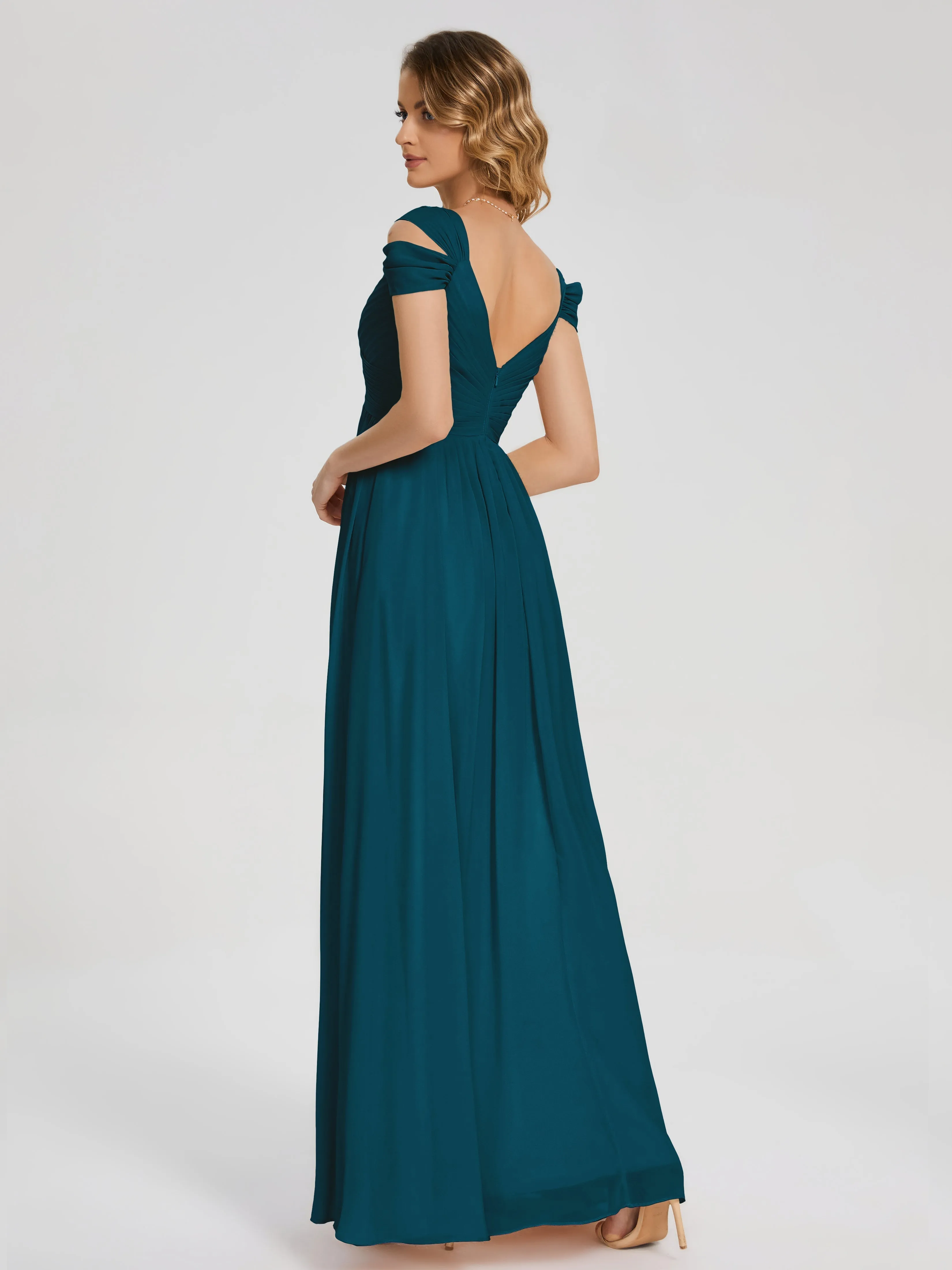 Ink Blue Bridesmaid Dress Charlee Flowy Split Chiffon Bridesmaid Dresses