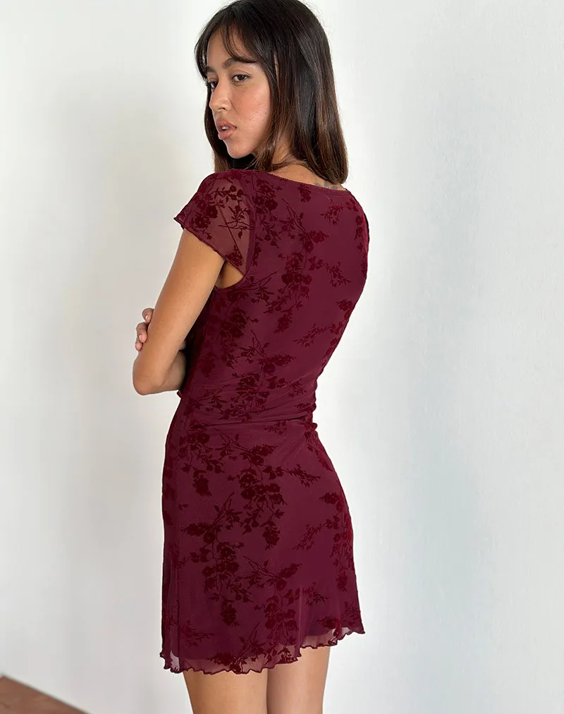 Lashka Mini Dress in Botanical Flower Maroon